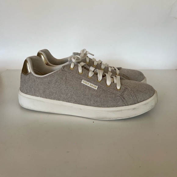 Cole Haan Grandpro Crosscourt Traveler Sneaker in Grey Faux Suede + Gold, 11B - Picture 2 of 11